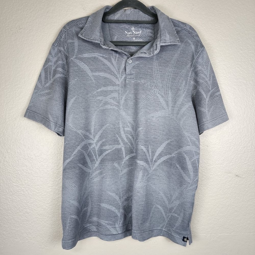 Nat Nast Medium Striped Leaf Print Polo Pullover Shirt